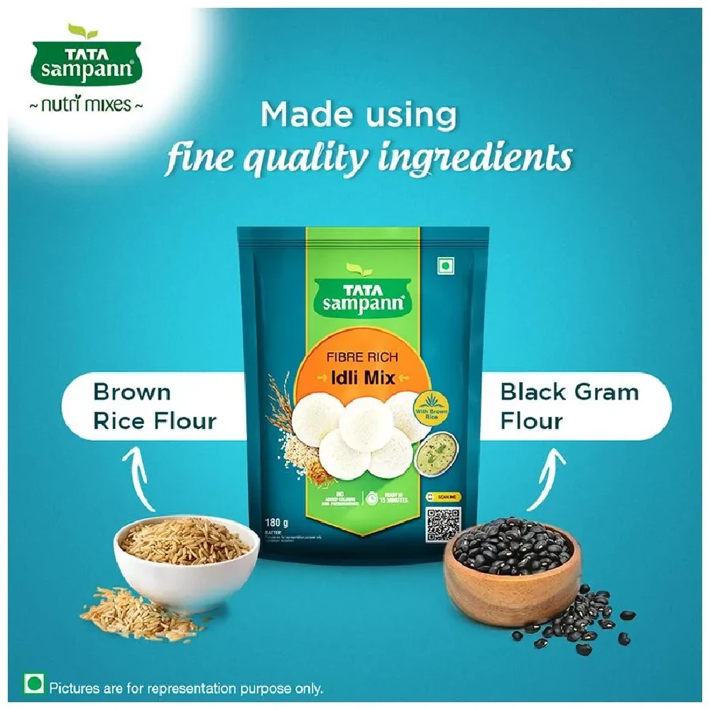 Tata Sampann Fibre Rich Idli Mix - Instant Ready To Cook Mix, 180g-9.webp